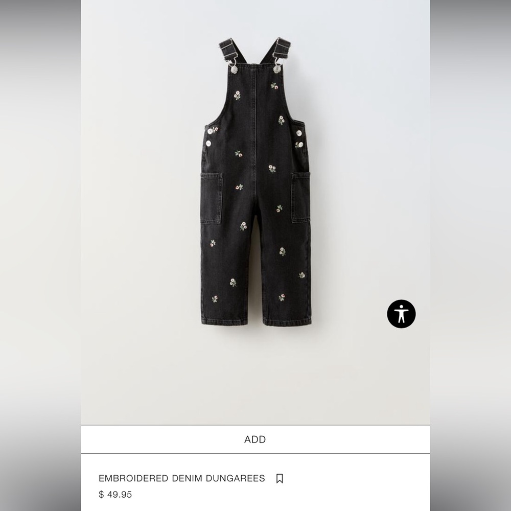 Zara Denim Floral Overalls, 18-24 months